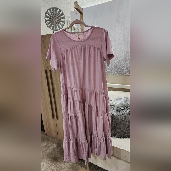 NEW!!Easel Rose Cotton Zig‑Zag Tiered Ruffle Dress Elegant Pink,Sz Small,NWT - Picture 1 of 13